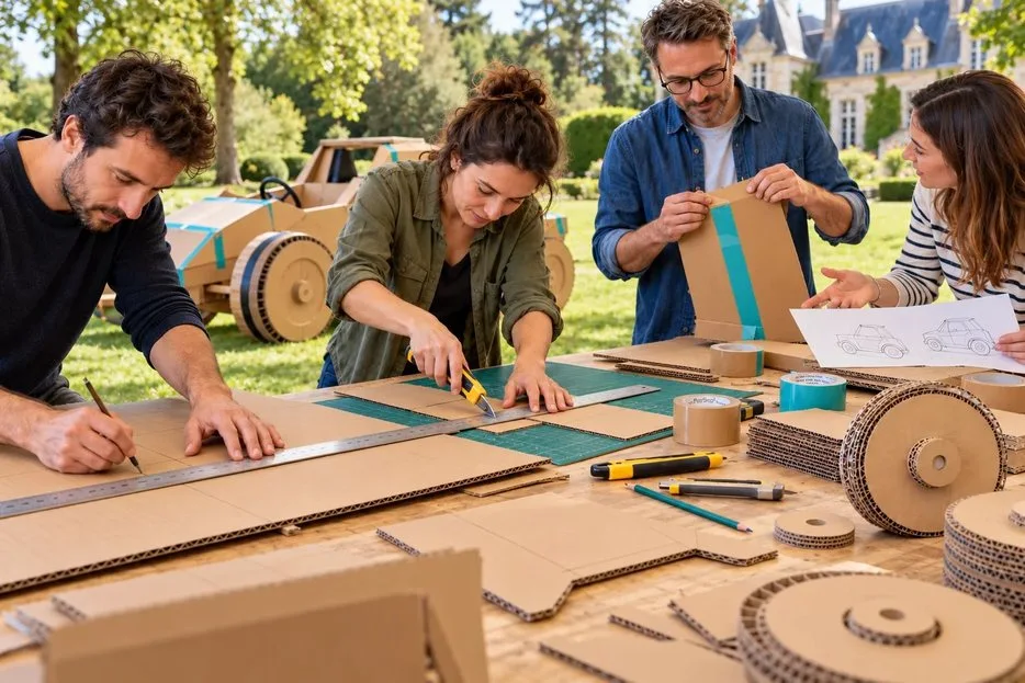 Illustration IA du concept de construction de voitures en carton